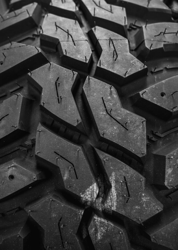 A close up shot of tire tread.